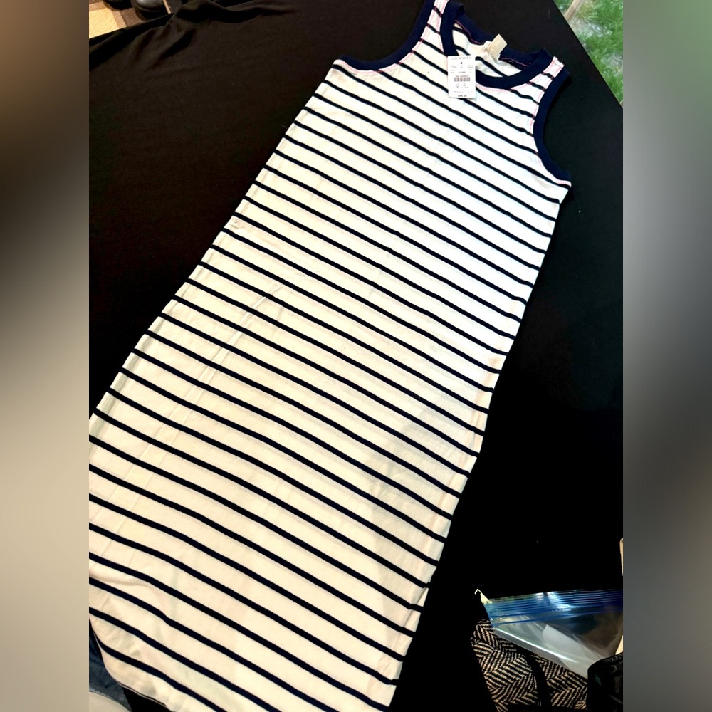 Crewcuts Girls Shirt Shift Dress Size Large L 10 Navy Blue Striped Nautical